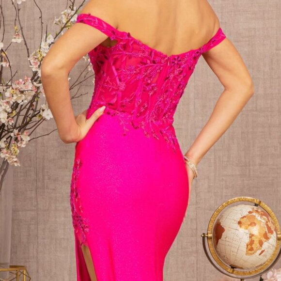 NEW LONG SHEATH OFF THE SHOULDER SLEEVELESS MESH DRESS WITH ZIPPER BACK GL3162 - Picture 10 of 14